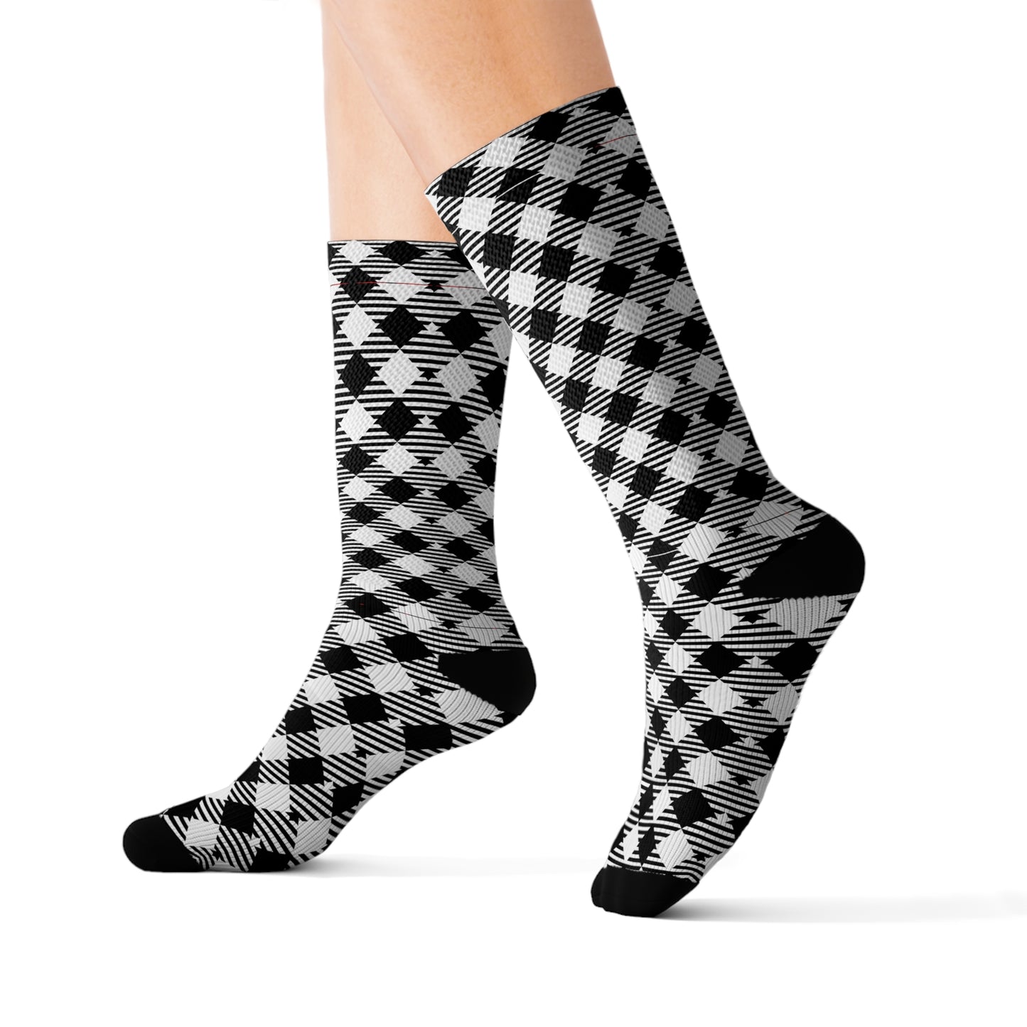 Holiday Black & White Checker High Socks