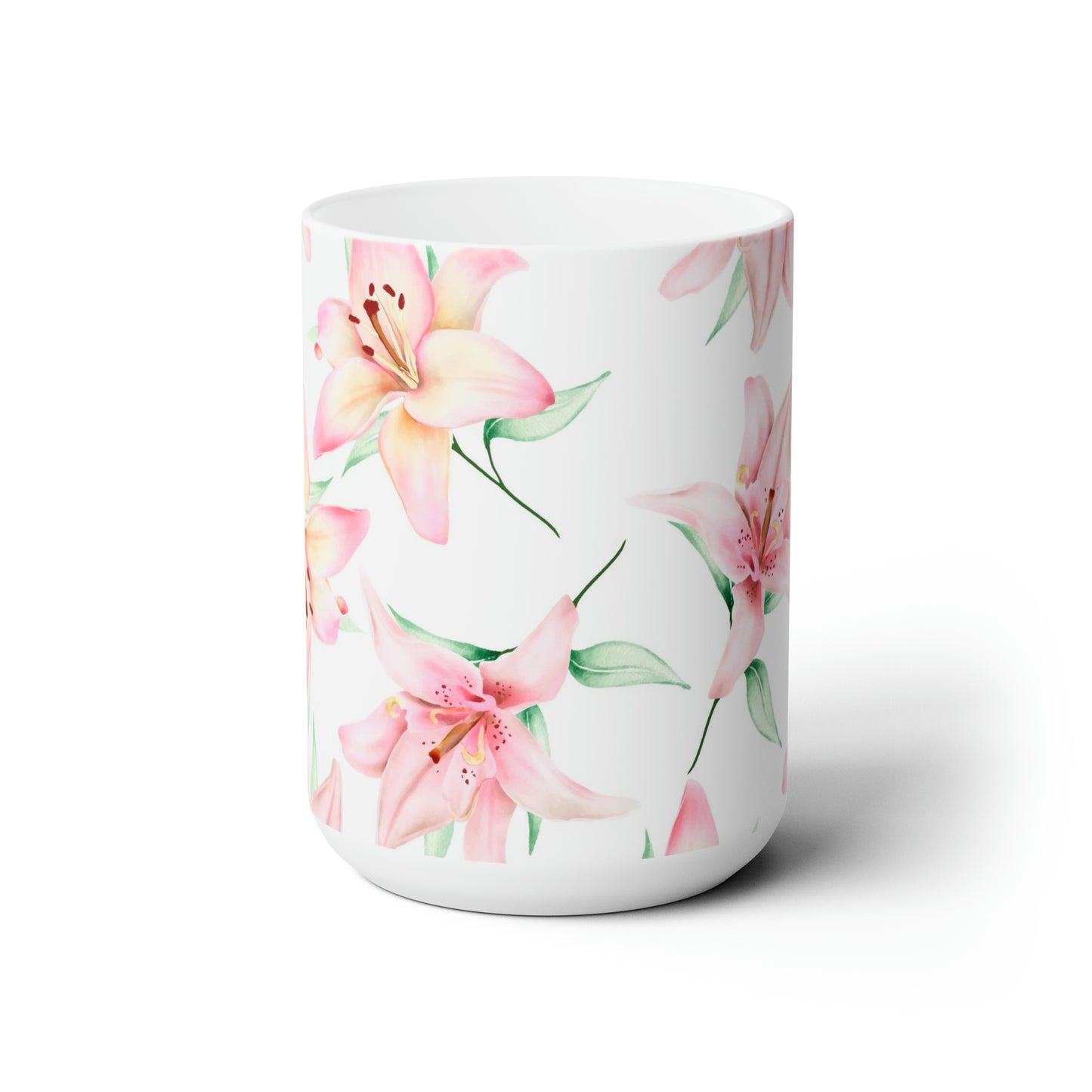 Pink Lily Ceramic Coffee Mug 15oz