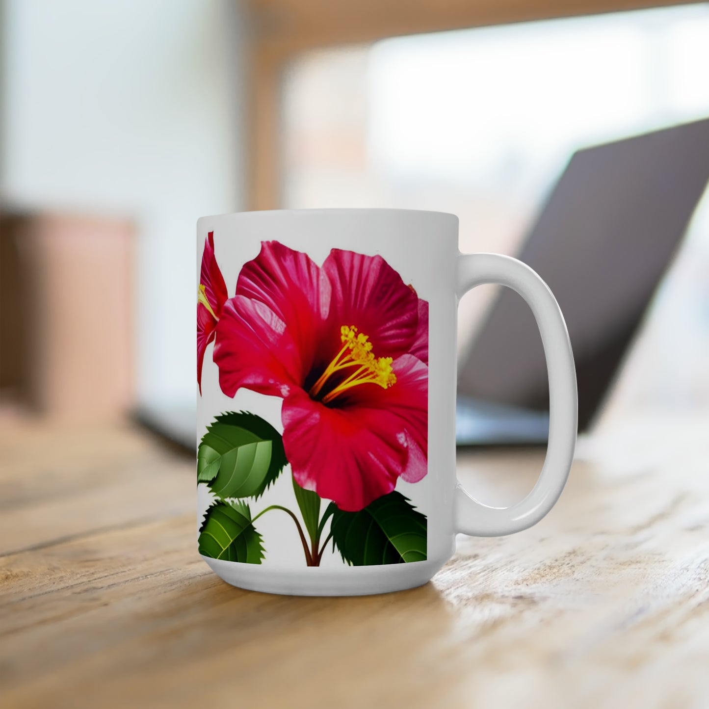 Hibiscus Flower Ceramic Coffee Mug 15oz