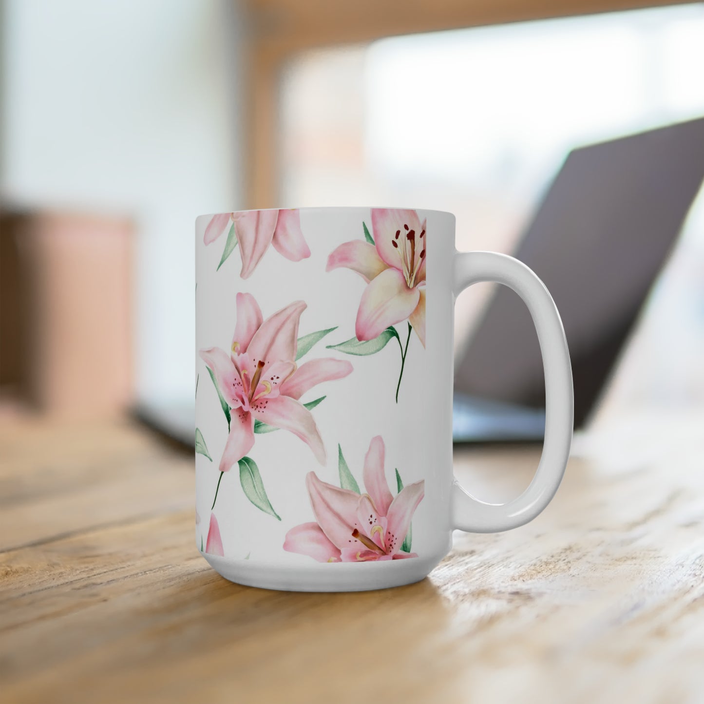 Pink Lily Ceramic Coffee Mug 15oz