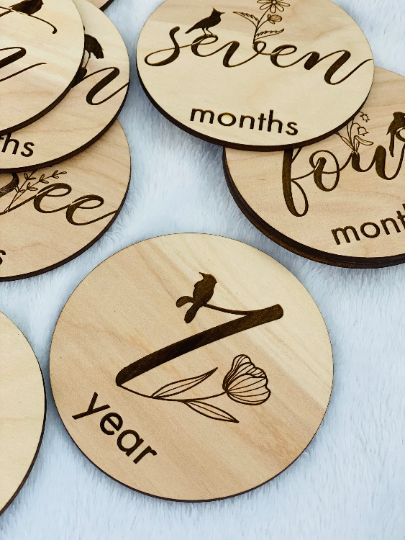 Flower and Bird Baby Month Discs | wood